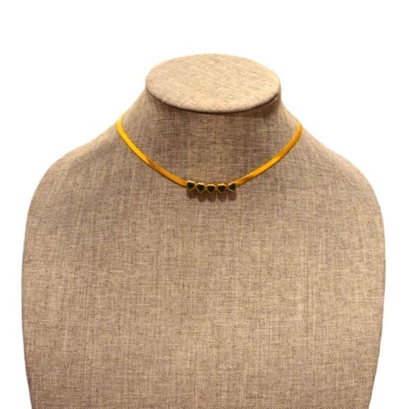 Green Hearts Stainless Steel Crystal Gold-tone Snake Chain Choker Necklace - Picture 8 of 13